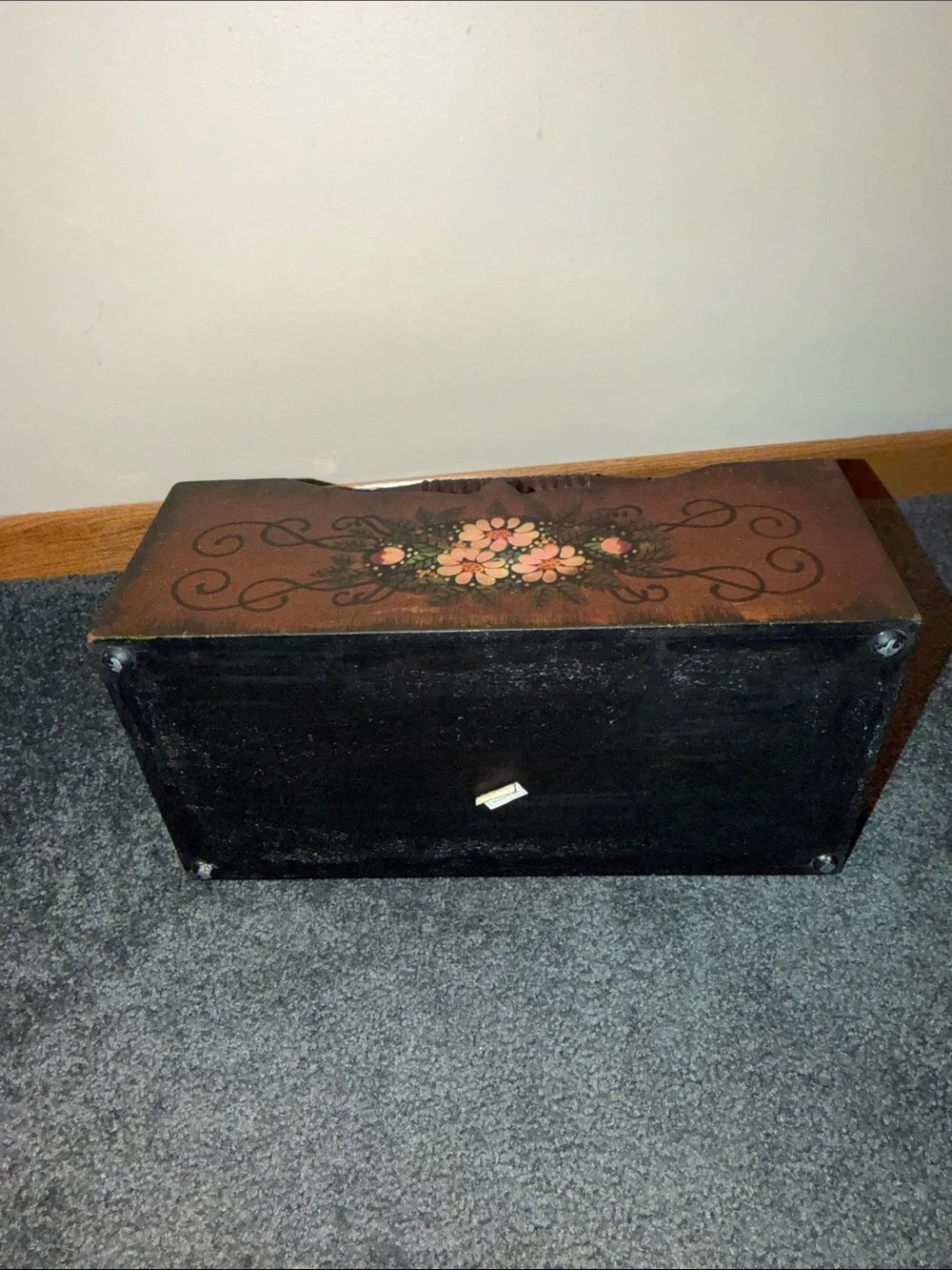 Vintage Wooden Hand-Painted Floral Caddy Storage Magazine Holder Box
